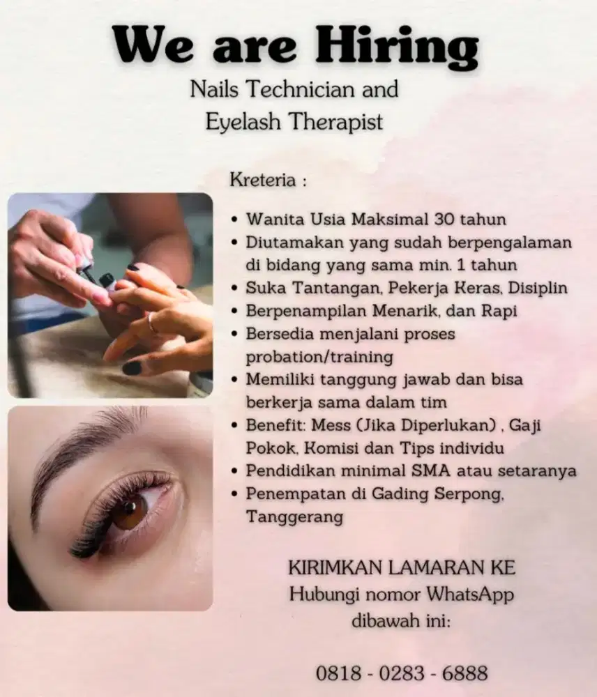 DICARI CEPAT NAILIST/EYELASH THERAPIST