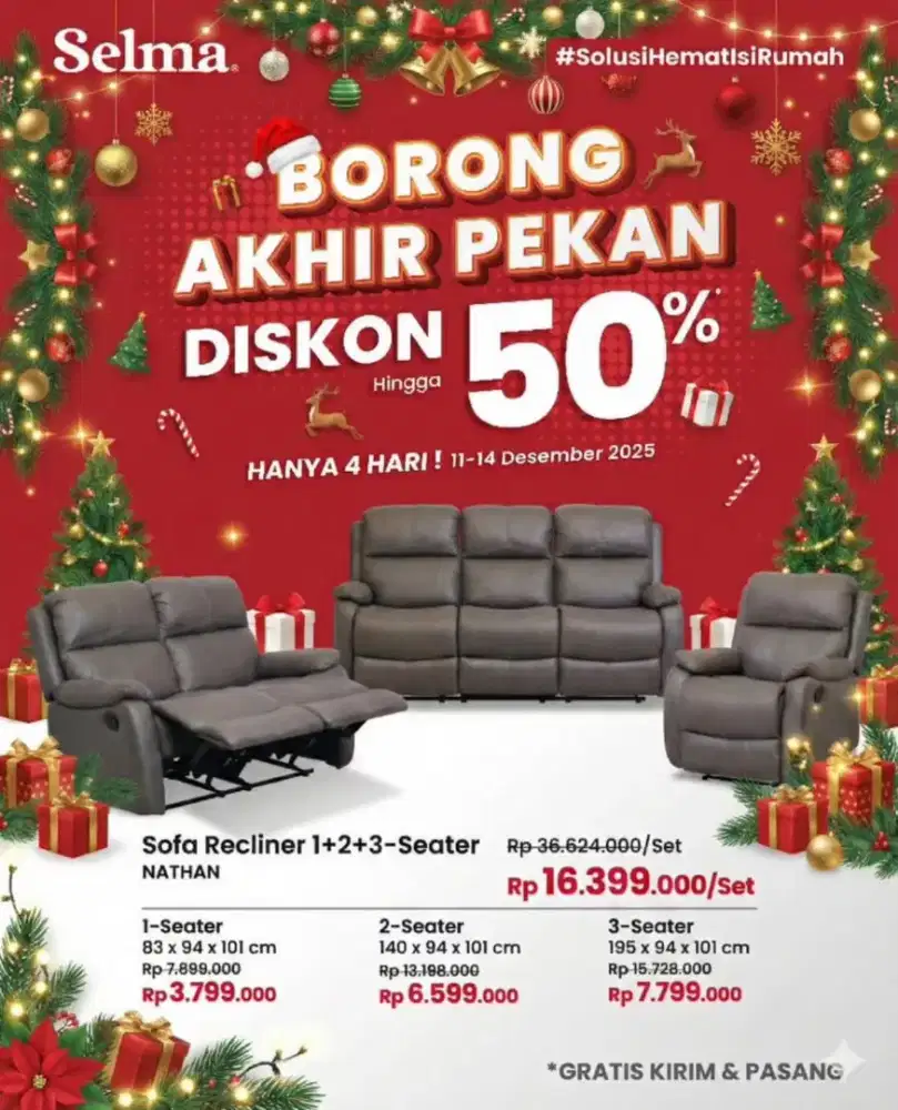 Sofa Set Recliner  Nathan  promo 3 hari