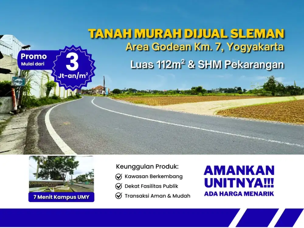 Tanah Sleman Murah, Area Jln Godean, 10 Menit Malioboro Jogja
