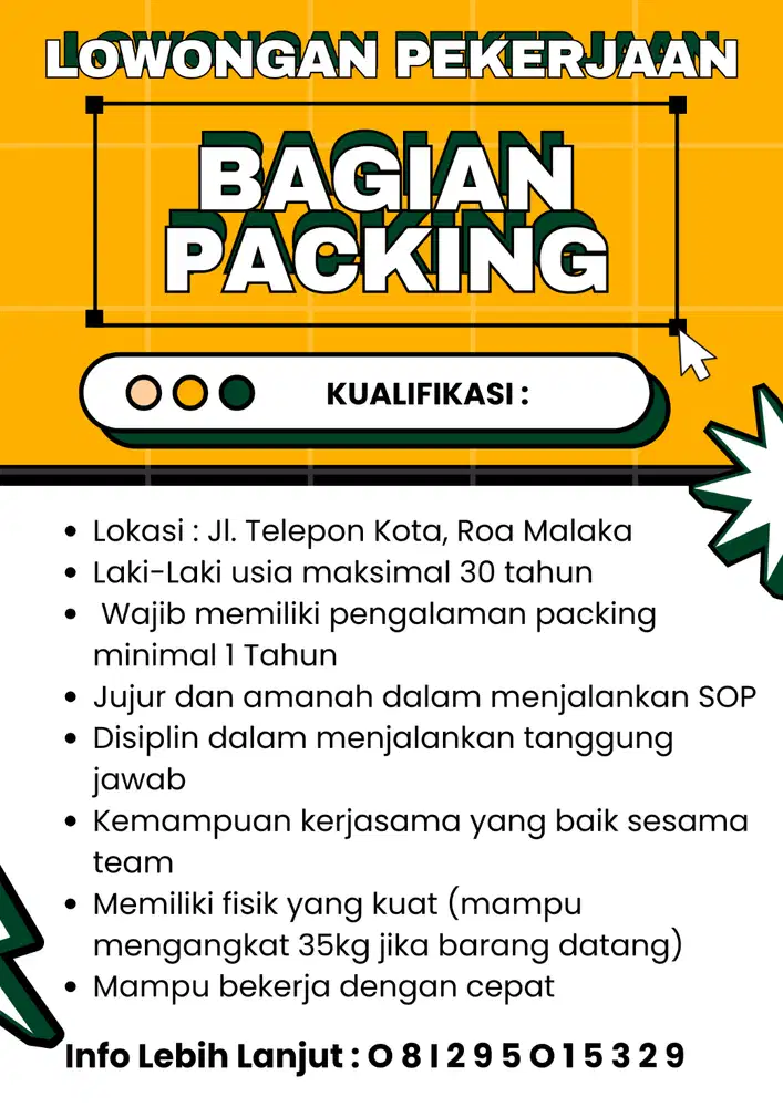 BUTUH CEPAT PACKER PRIA ANAK PACKING LAKI LAKI ONLINE SHOP