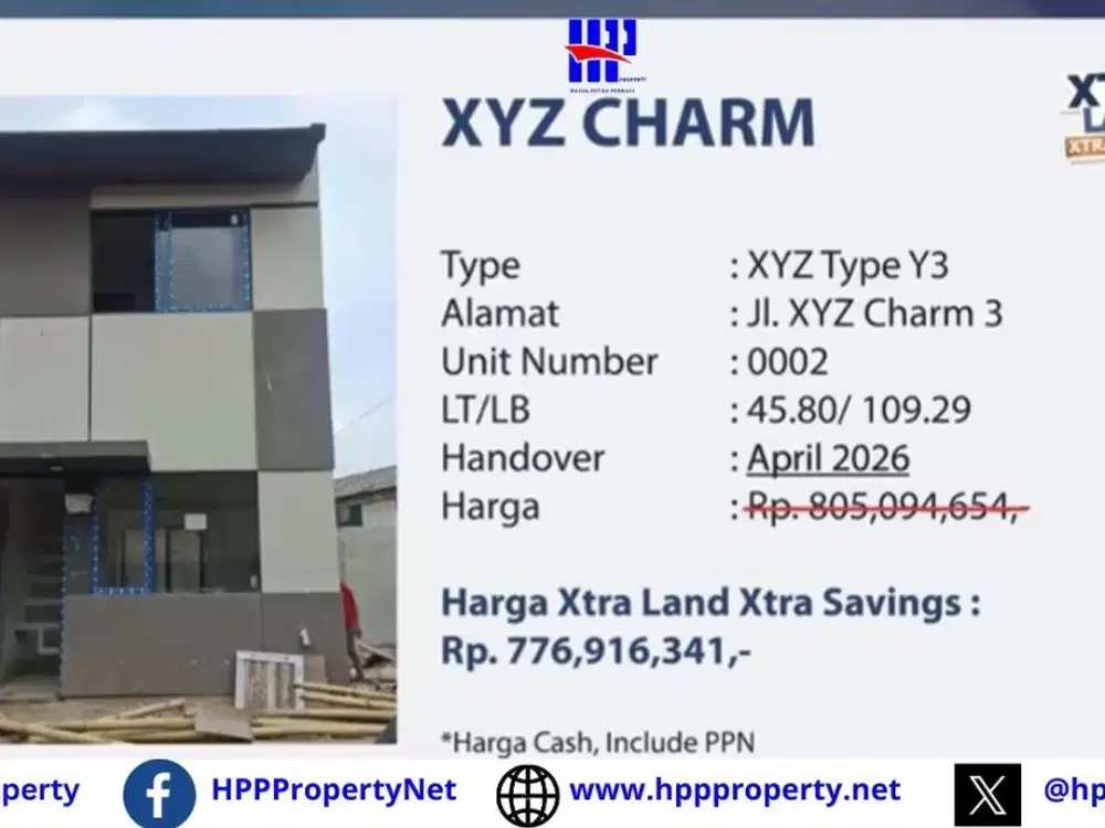 Park Serpong XTRA Land XTRA Savings | XYZ CHARM Type Y3