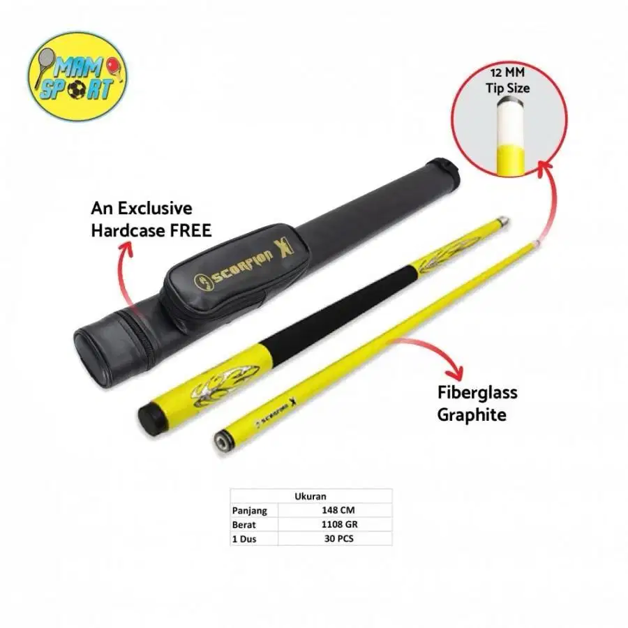 Stick Billiard SCORPION GRAPHITE ETICO X1 12MM Sambung Original