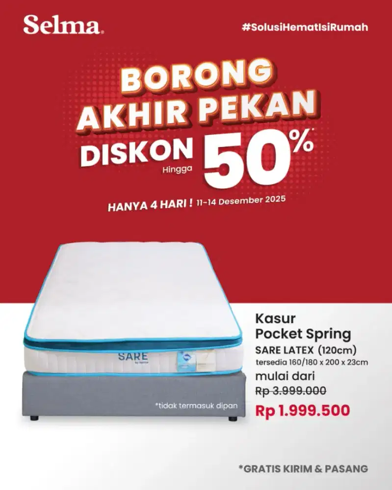 Promo 12.12 akhir tahun SElMA KASUR Pocket Spring matras latex Disc50%
