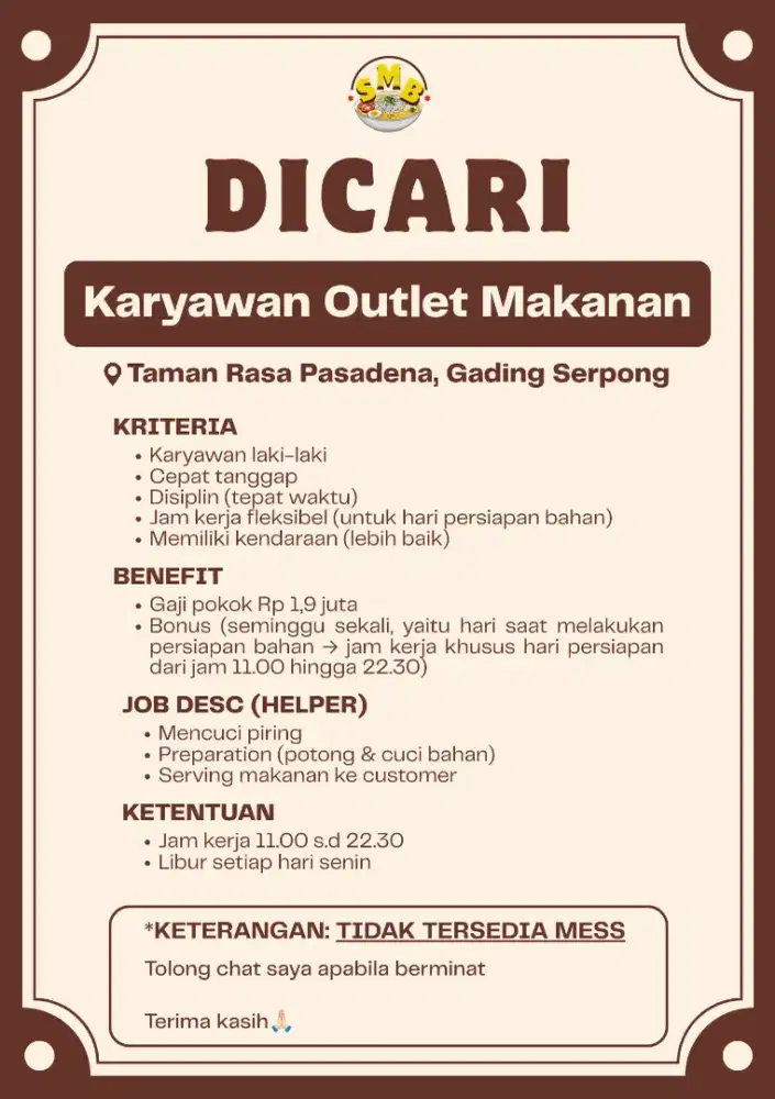 Dibutuhkan cepat helper soto lamongan