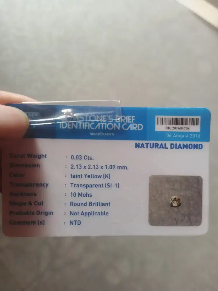 BERLIAN DIAMOND CERTIFIKAT