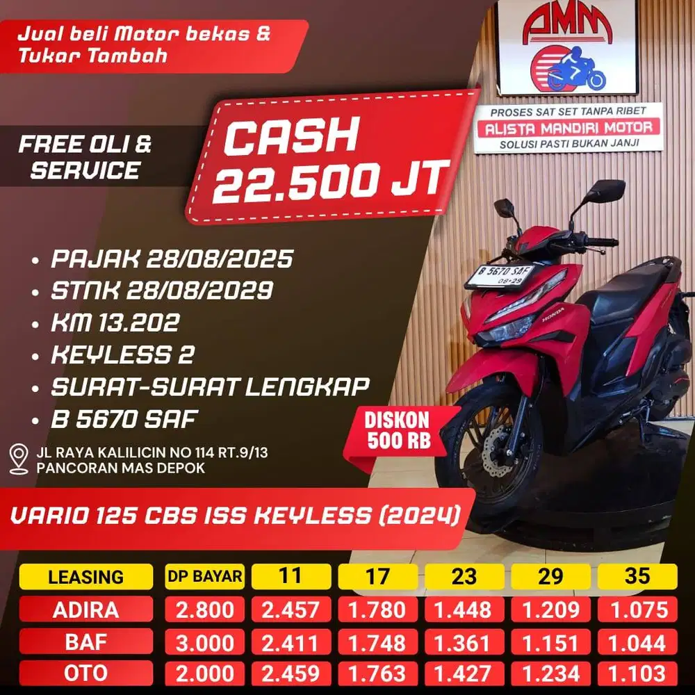 VARIO 125 CBS ISS KEYLESS 2024 KM LOW CC 0% KREDIVO TOKPED SPAYLATER