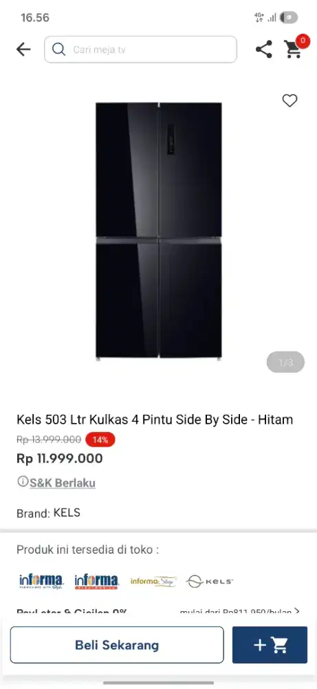 Ready stok kulkas 4 pintu murah