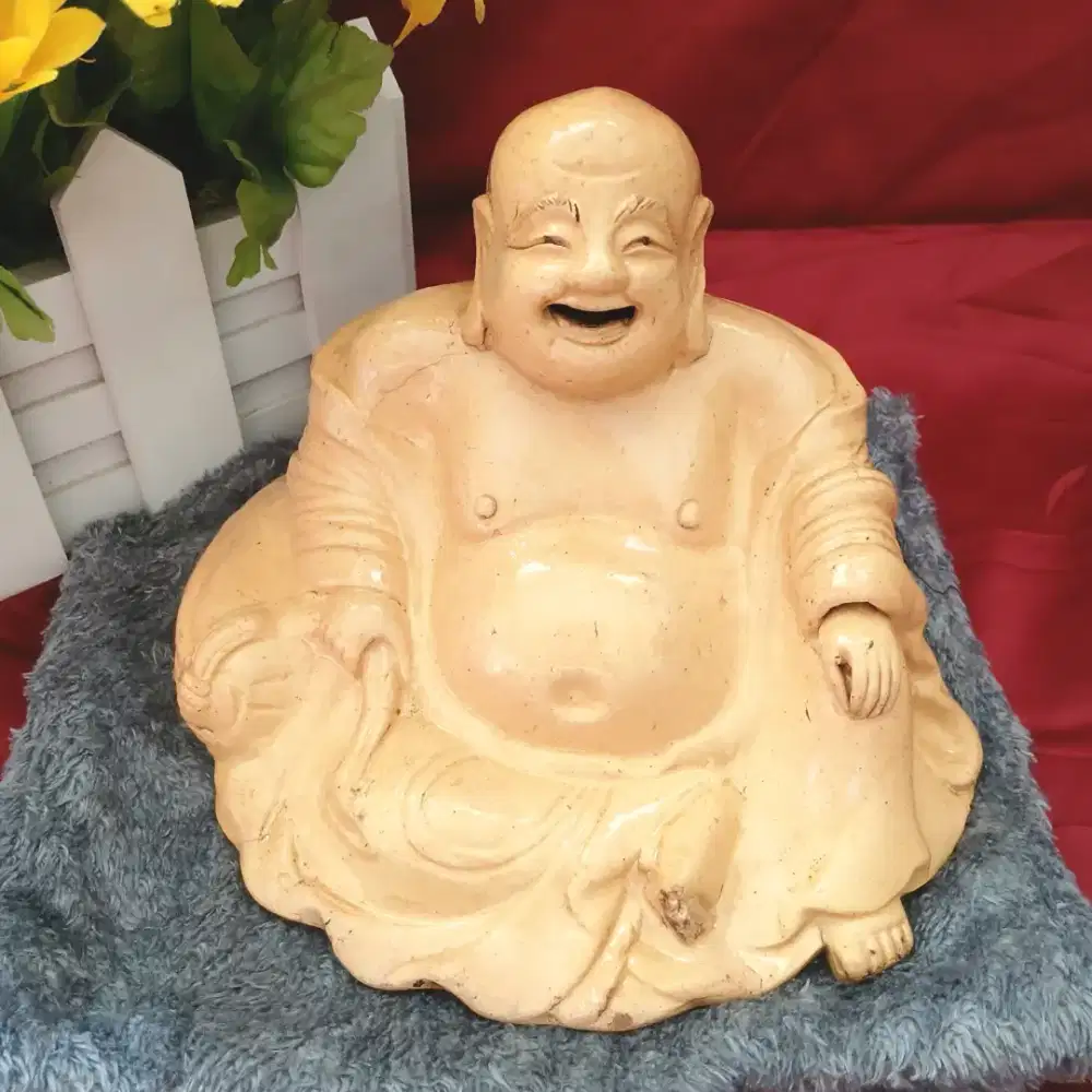Patung ropang antik smiling Budha buatan tangan, pre-owne