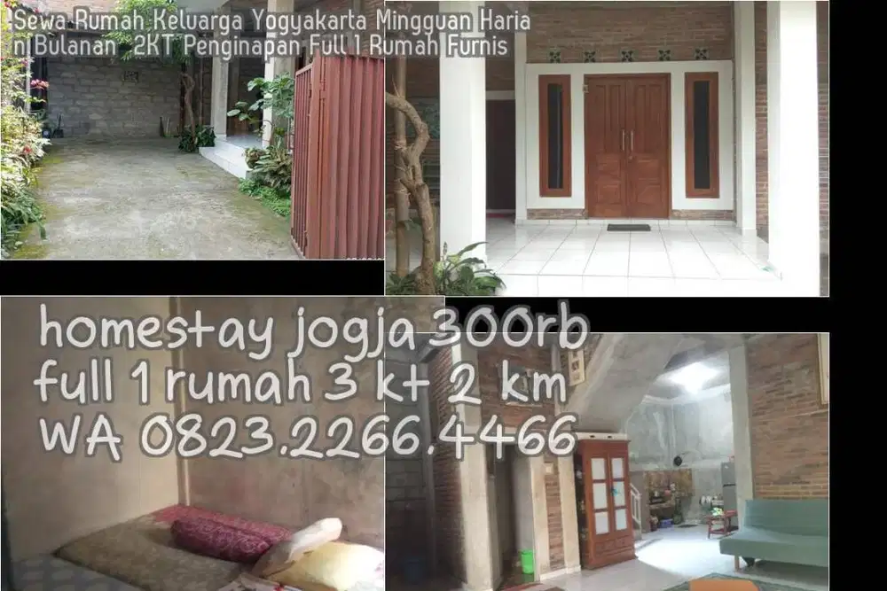 Sewa Rumah Keluarga Yogyakarta Mingguan Harian Bulanan  2KT Penginapan