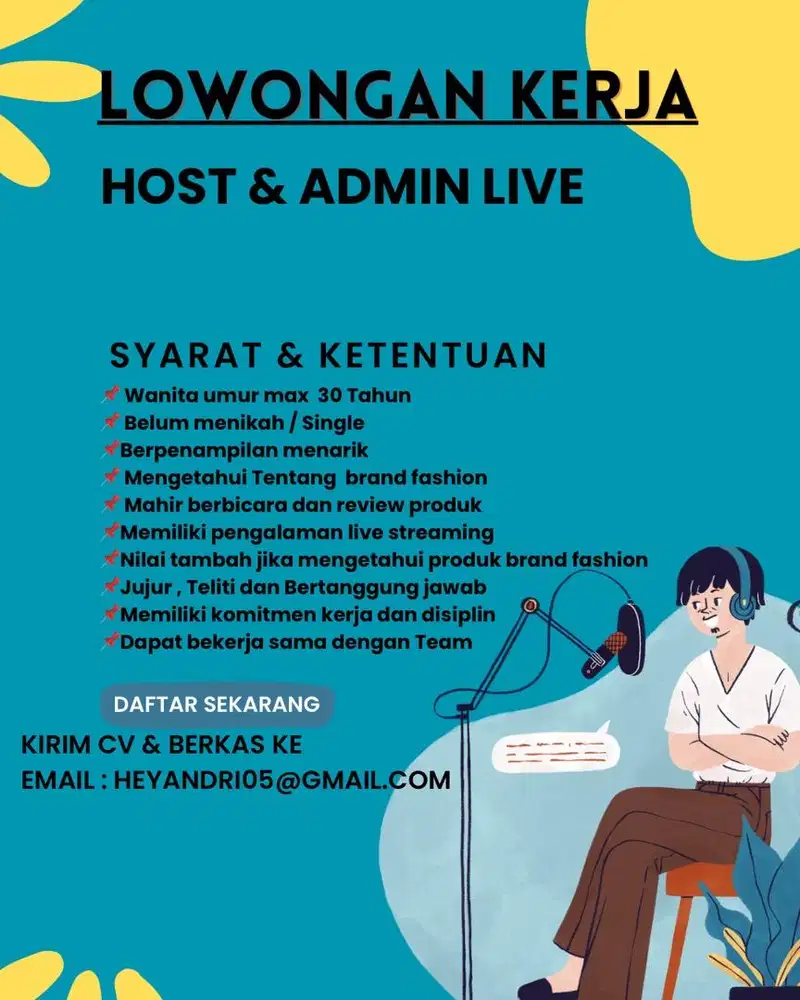 DIBUTUHKAN SEGERA!! HOST LIVE & ADMIN LIVE