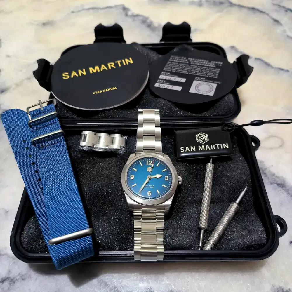 Jam Tangan San Martin SN0107-G3 Gradient Blue Mulus Lengkap + BONUS