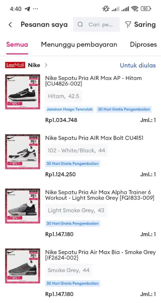 Dijual sepatu NiKE ORI size 44