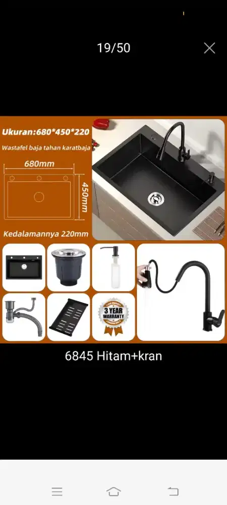 BAK CUCI PIRING STAINLESS STELL HITAM MODERN , MATERIAL SKU304