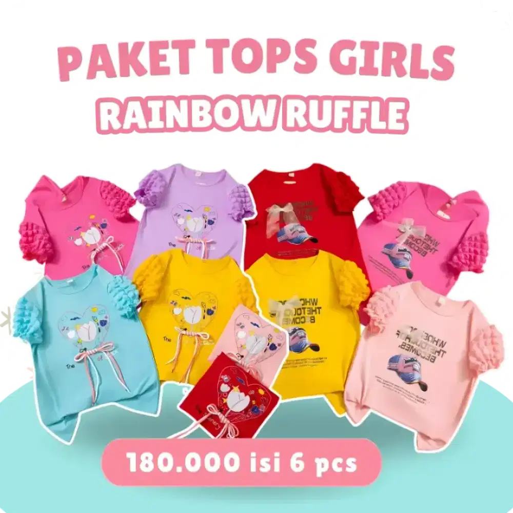 PAKET TOPS GIRLS RAINBOW RUFFLE ISI 6PCS