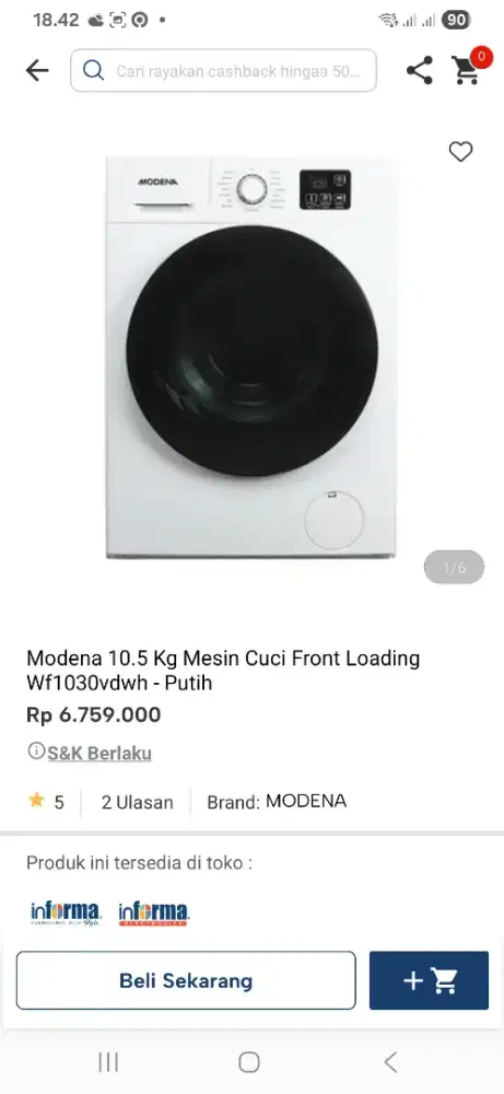 Modena 10.5 kg mesin cuci front loding