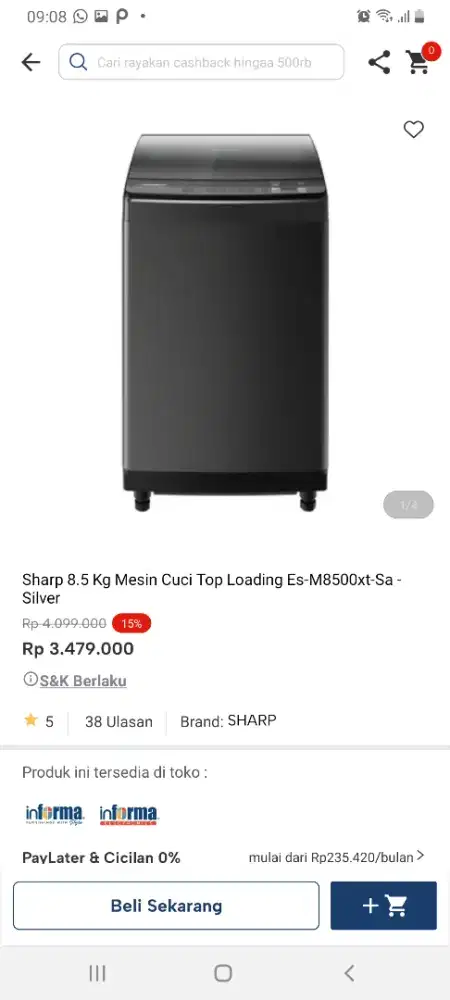 Sharp mesin cuci toploading 8,5kg