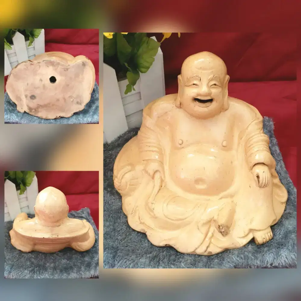 Patung ropang antik smiling Budha buatan tangan, pre-owned