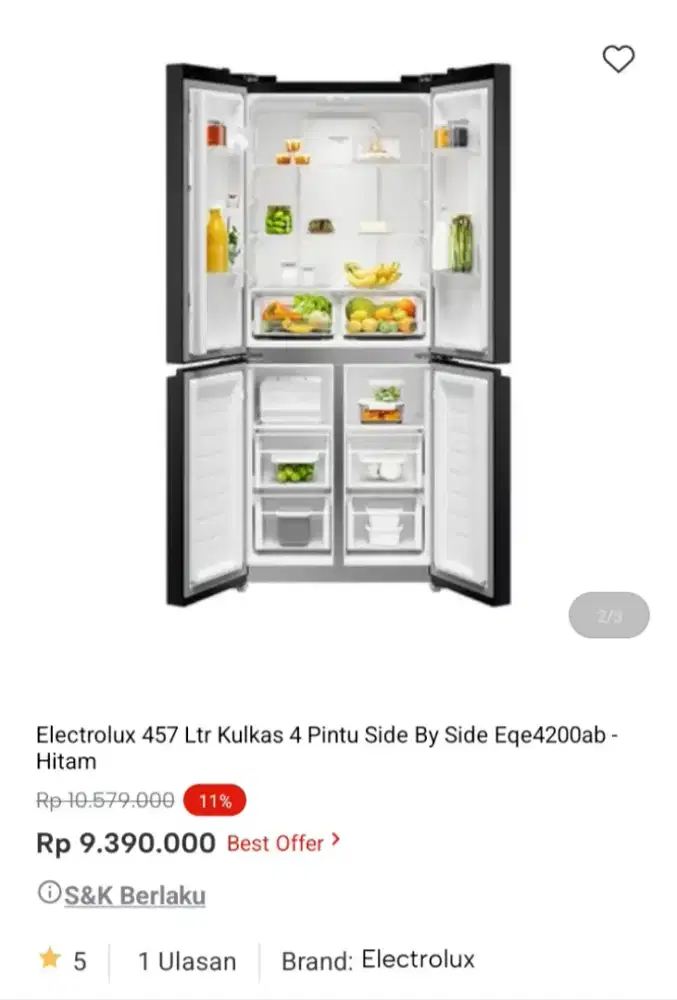 PROMO KREDIT ELECTROLUX 457 LTR KULKAS 4 PINTU SBS