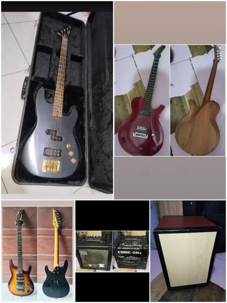 pketan alat musik gitar,bass,cajon dam ampli mantap siap pakai