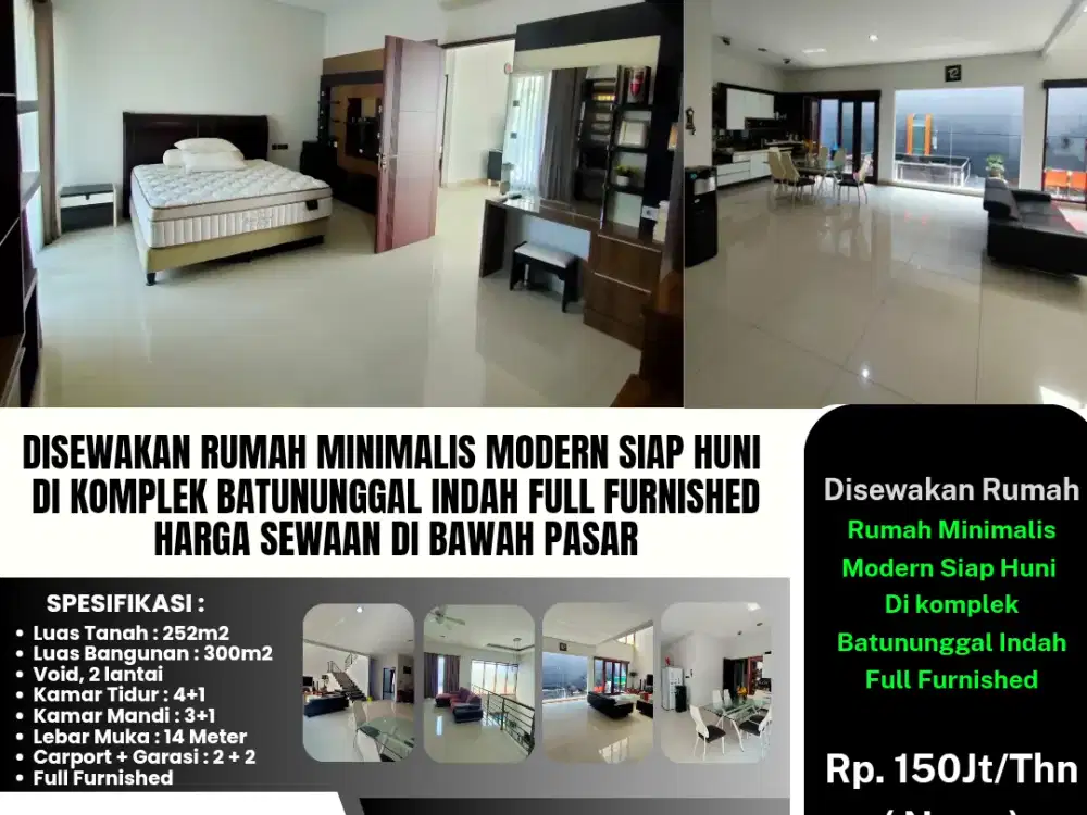 Disewakan Rumah Minimalis Modern Siap Huni 
Di Komplek Batununggal Indah Full furnished
Harga Sewaan Di Bawah Pasar