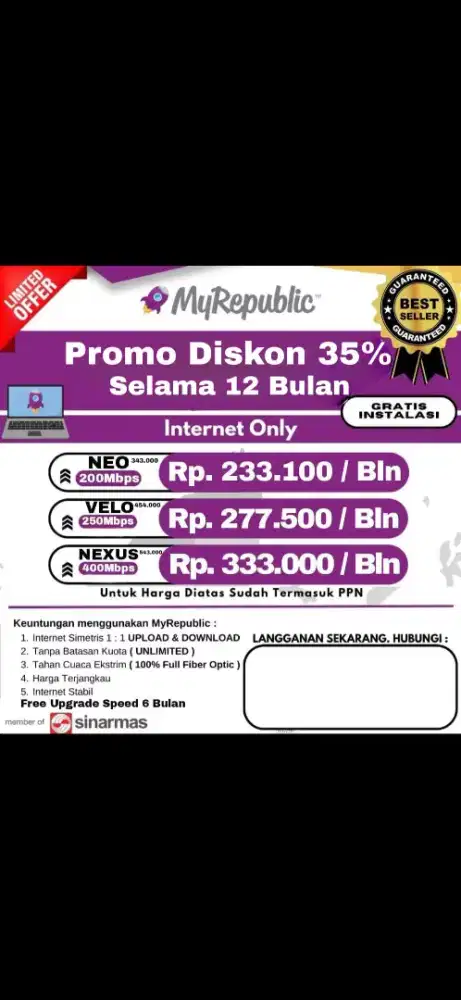 Cinere Depok Promo pemasangan internet myrepublic WiFi Myrepublic