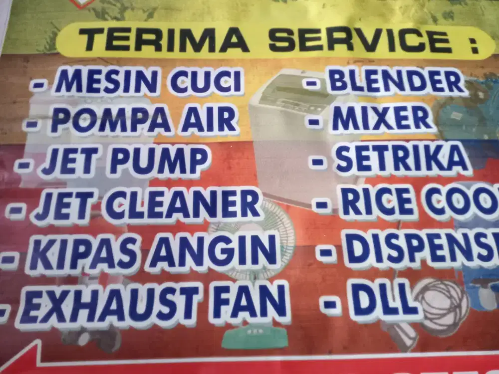 Service mesin cuci, kulkas, pompa air, rice cooker, kipas angin,dll