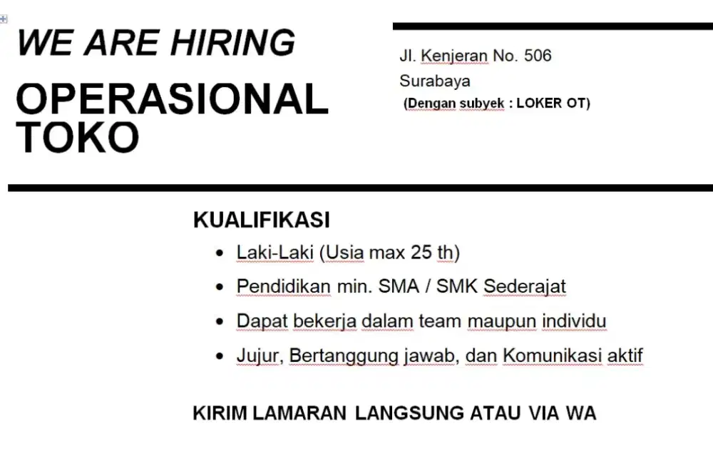 DIBUTUHKAN SEGERA!!!