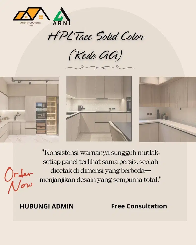 HPL Taco Solid color AA 1,22m x 2,44 m per Lembar | Warna Polos