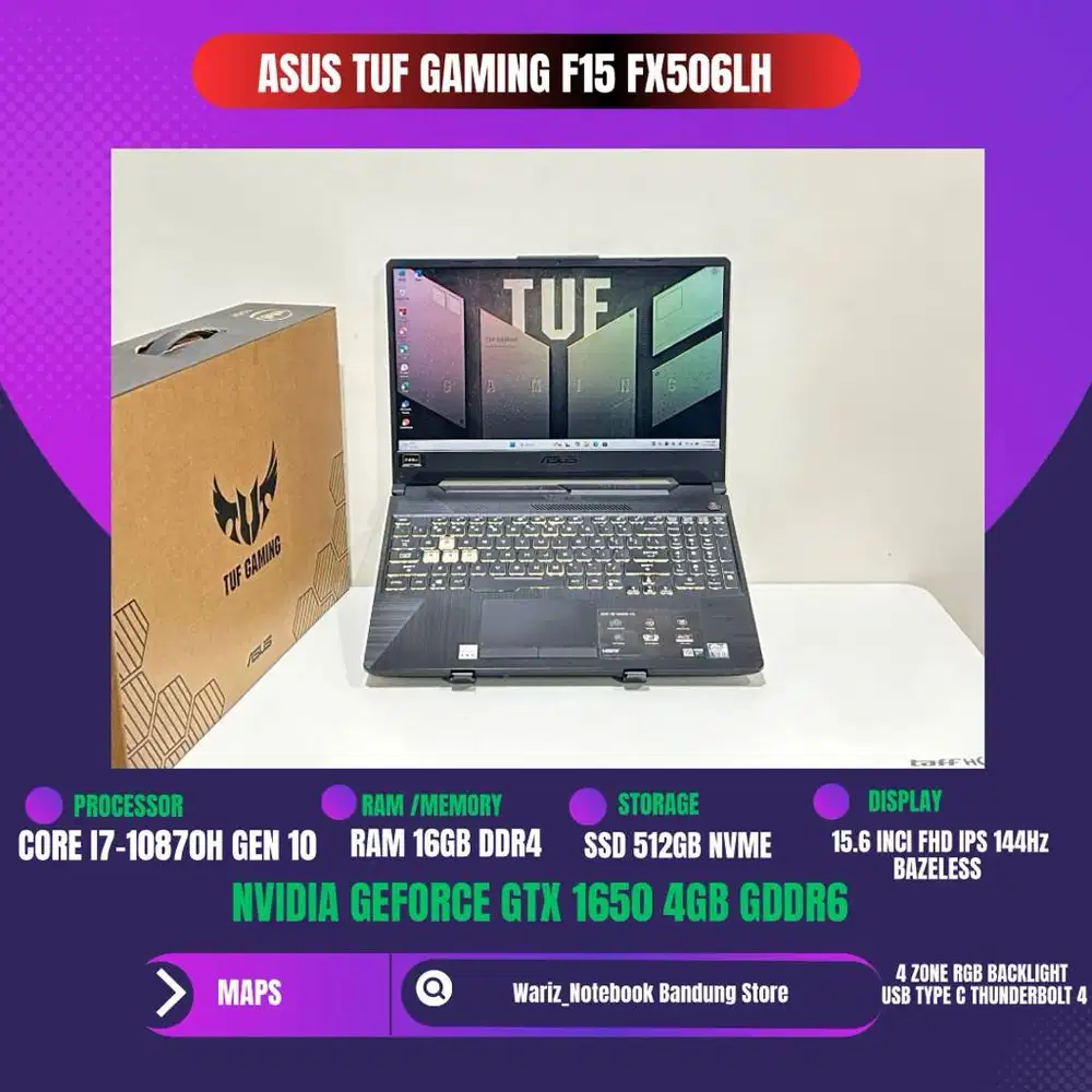 ASUS TUF GAMING F15 FX506LH CORE I7-10870H NVIDIA GTX 1650 16GB/512GB