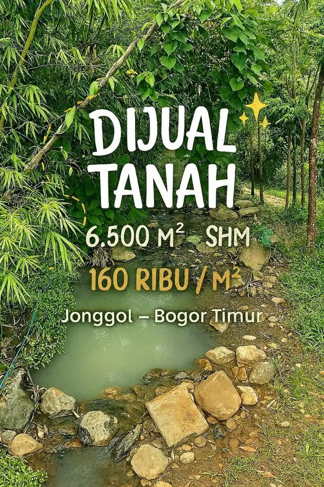 Tanah 6500m² Jonggol • Muka 50m • Rp200rb/m² Nego • Proses SHM