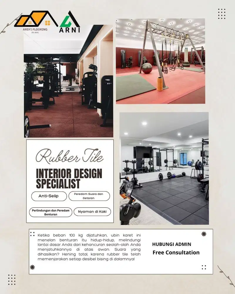 RUBBER TILE Per M2 4 Lembar | Matras Karet Gym,Playground