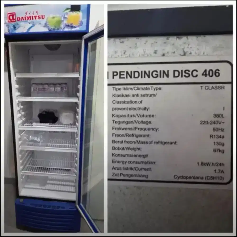 Jual kulkas showcase daimitsu harga 2.450.000 nego,msh bagus & normal