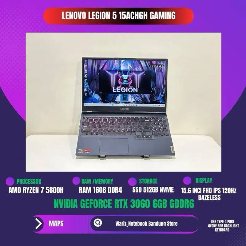 LENOVO LEGION 5 15ACH6H RYZEN 7 5800H NVIDIA RTX 3060 RAM 16GB SSD 512