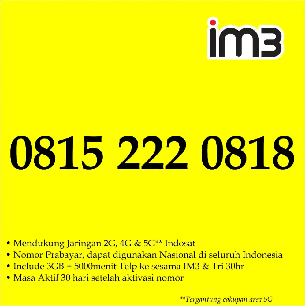 Perdana Nomor Cantik Indosat IM3 11 Digit Tripel Dobel Operator Segel