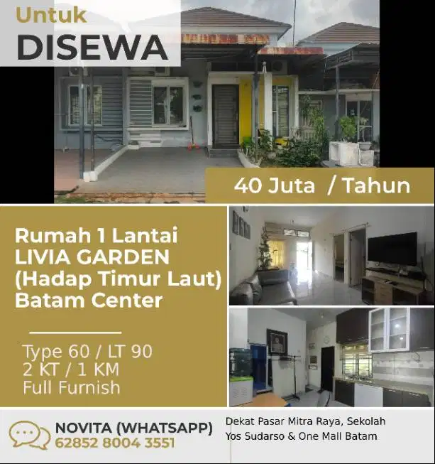 Rumah 1 Lantai Siap Huni LIVIA GARDEN (Hadap Timur Laut) Batam Center