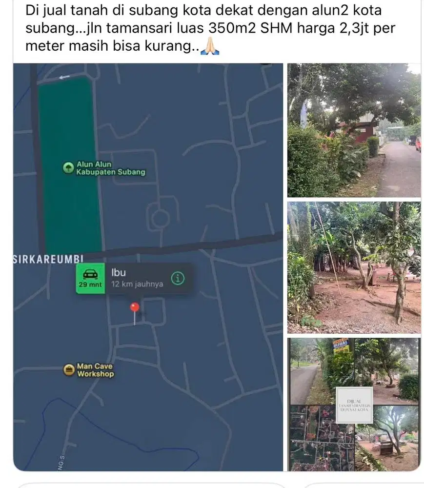 Di jual cepat tanah deket alun2 kota subang