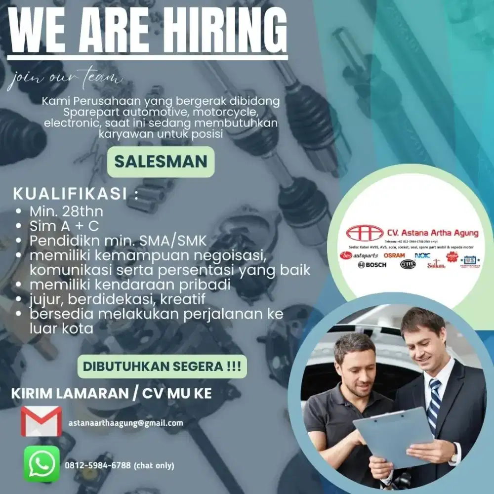 DI BUTUHKAN SALESMAN DAN SERABUTAN