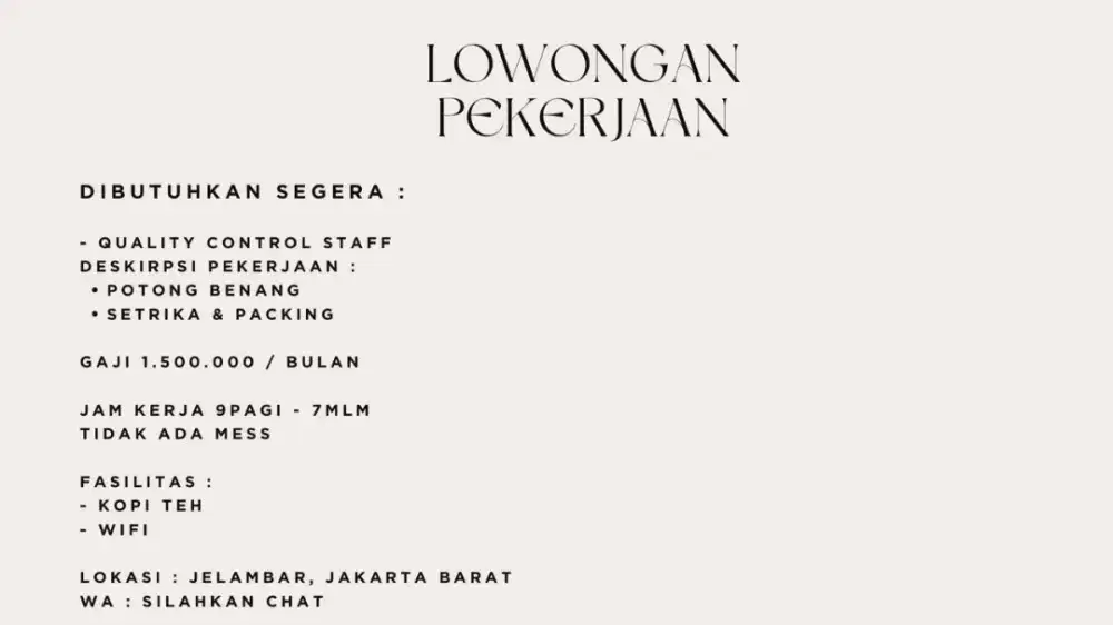 loker setrika uap QC baju konveksi jakarta barat