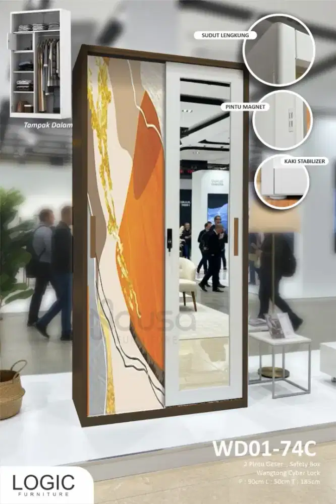Murah Lemari Pakaian Sliding Full Besi Cermin