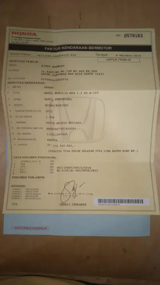 JASA CETAK FAKTUR/NIK KENDARAAN MOBIL/MOTOR