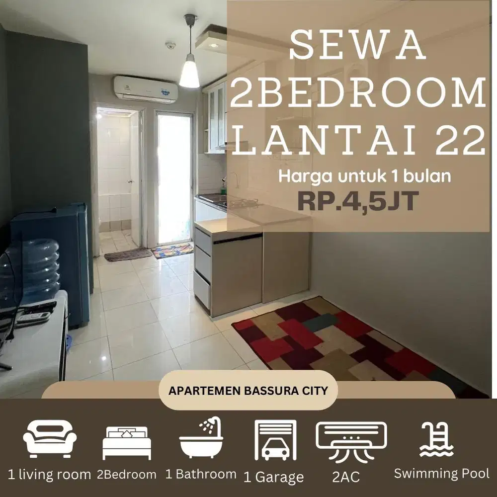 2 kamar sewa bulanan full furnish apartemen bassura city