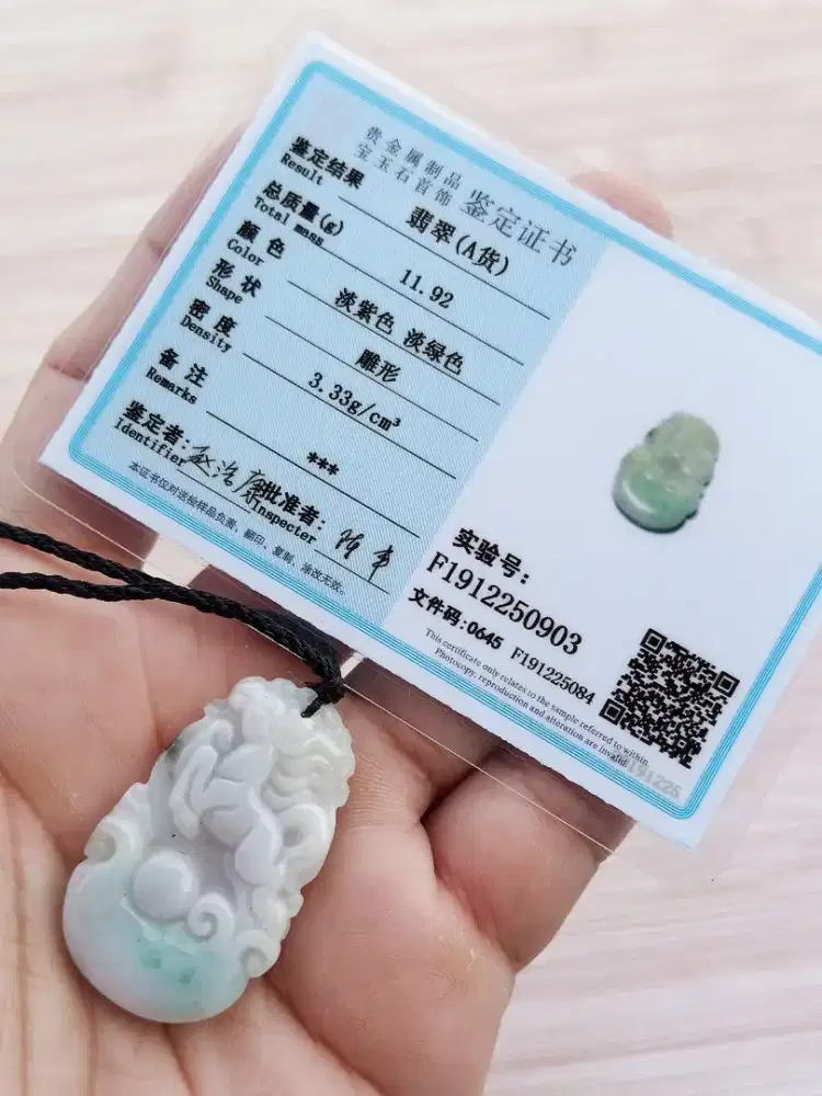 Kalung Batu Giok Ukir Alami / Jadeite Myanmar Burma + Memo Keaslian 02