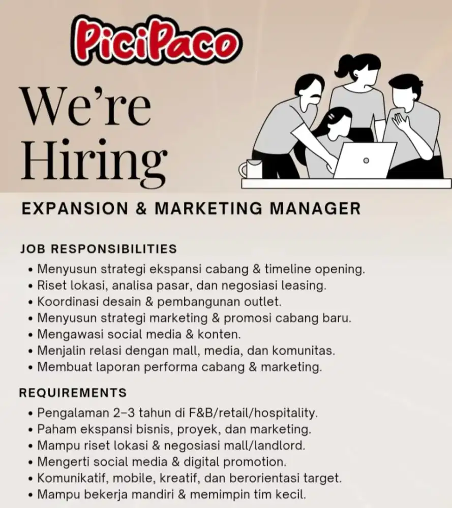 Lowongan Expansion & Marketing Manager