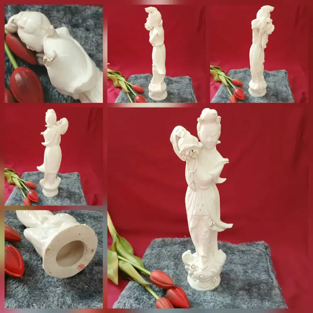 Patung keramik antik Chinese Guanyin, pre-owned