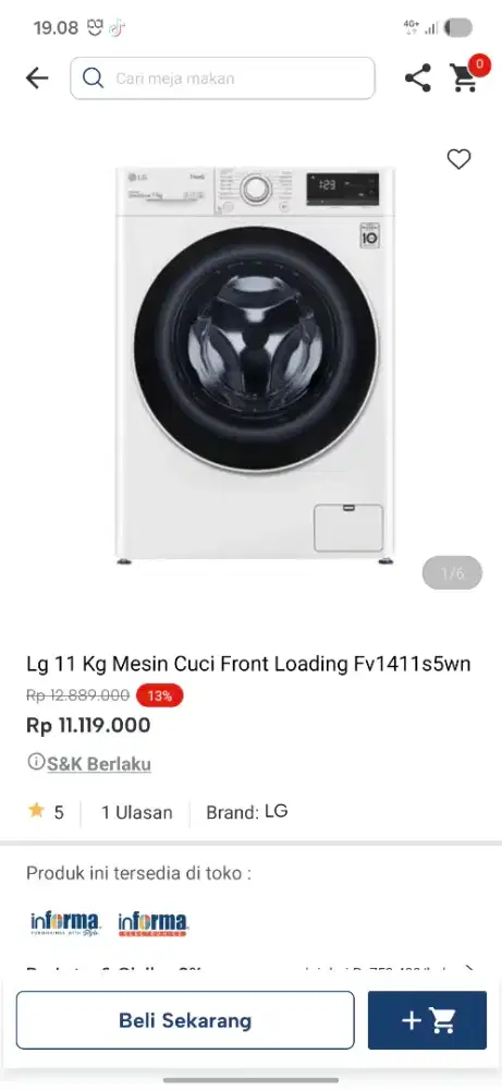 Ready stok mesin cuci LG 11kg