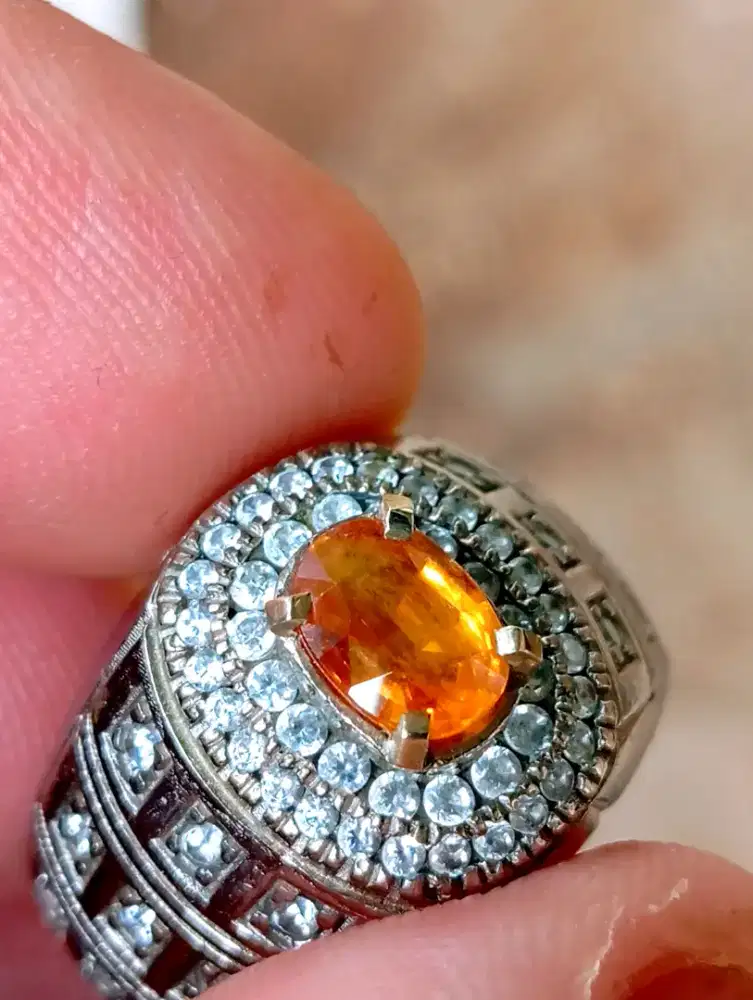 Orange safir hq ring microsetting mewah