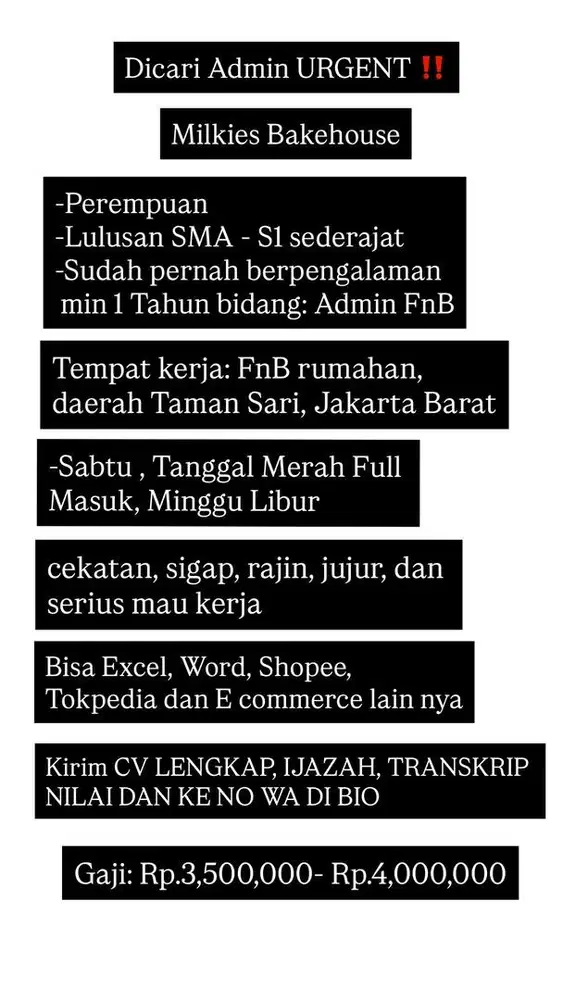 ADMIN FNB PENGALAMAN MIN 1 TAHUN