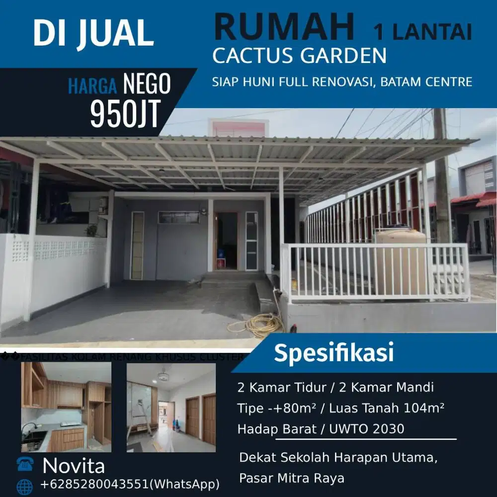 1 Unit Rumah Hook 1 Lt Cactus Garden Siap Huni Full Renovasi, Batam Ce