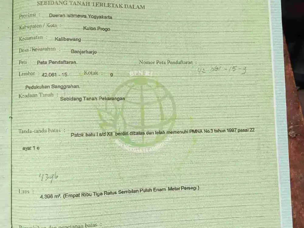 JUAL TANAH DI BANJARHARJO KALIBAWANG KULONPROGO