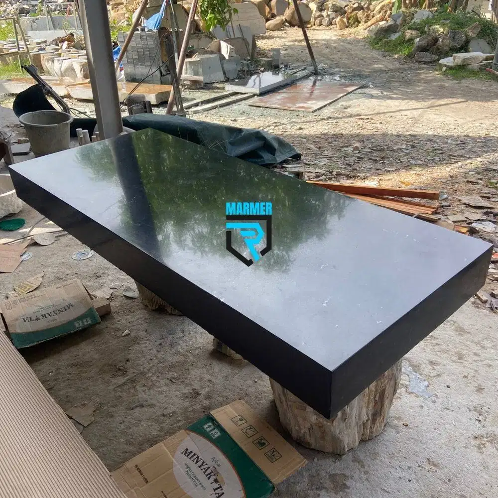 Daun meja || Top table solid batu andesit hitam finishing mengkilap
